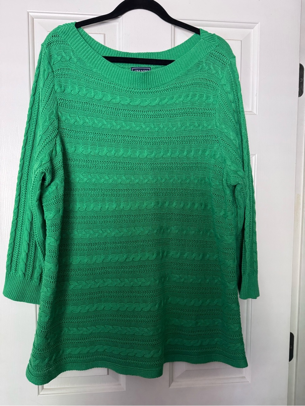Chaps Green Cable-Knit 3/4 Sleeve Sweater
